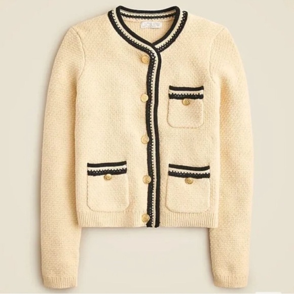 J. Crew Cream Contrast Trim Cardigan with gold Buttons* NWT - Picture 3 of 9